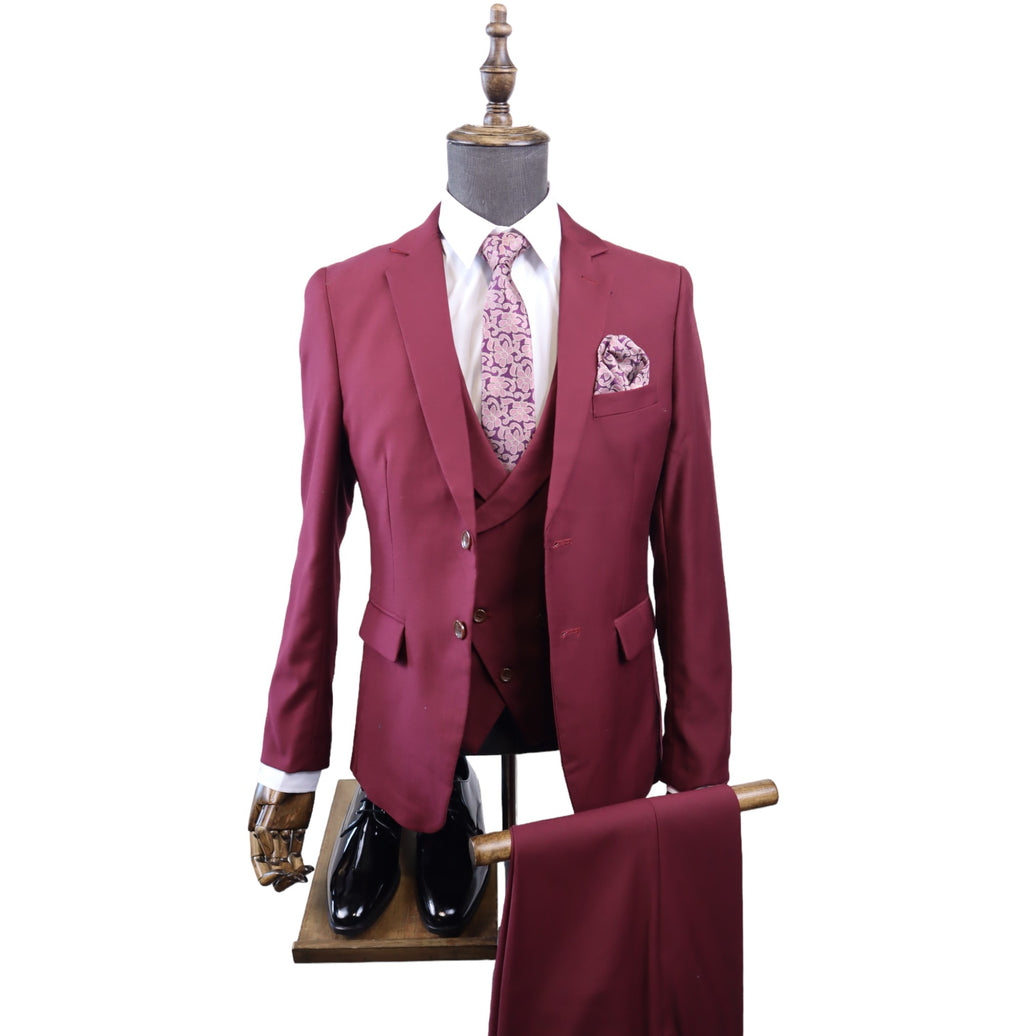 Men's Tailored Burgundy 3PC Suit(Slim Fit)