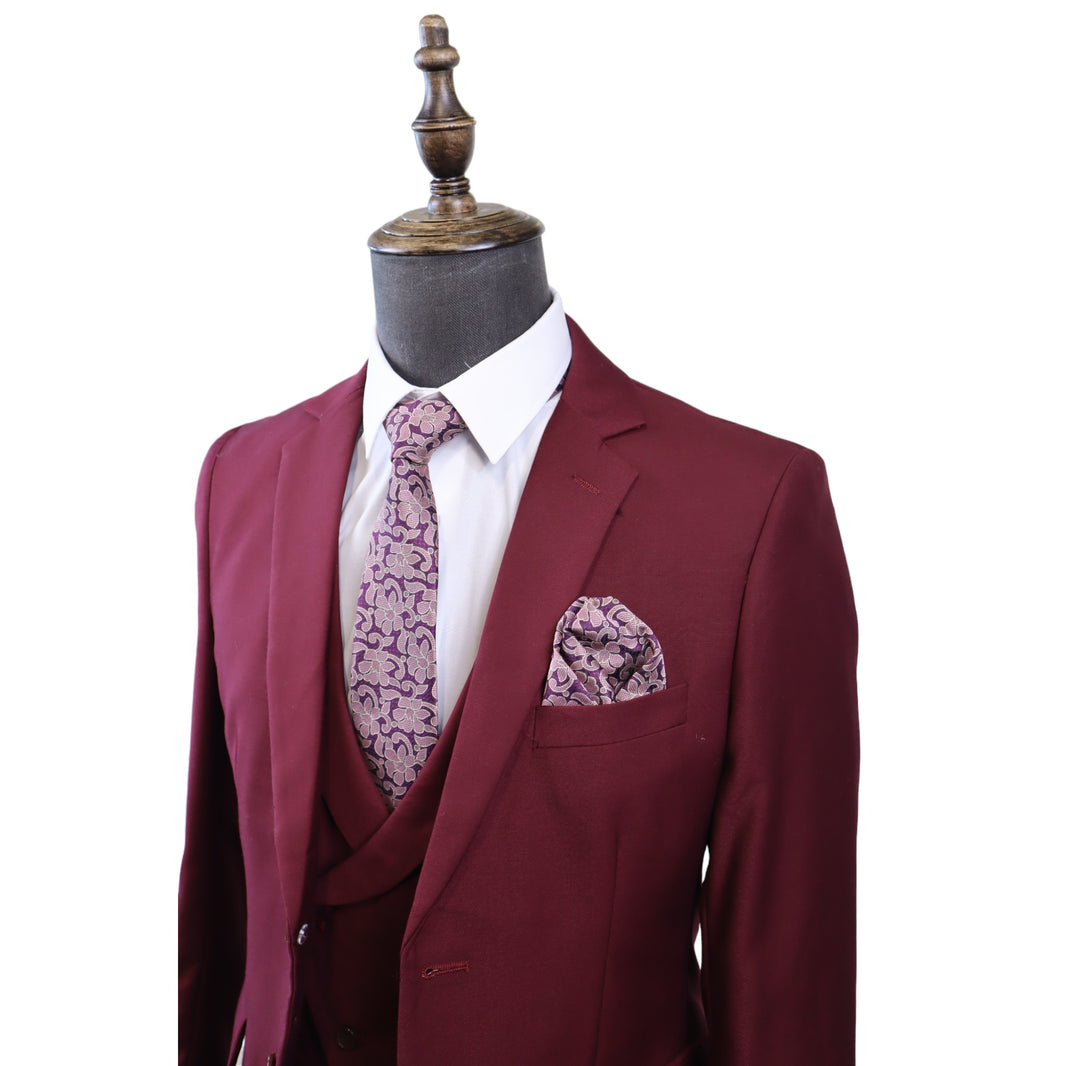 Men's Tailored Burgundy 3PC Suit(Slim Fit)