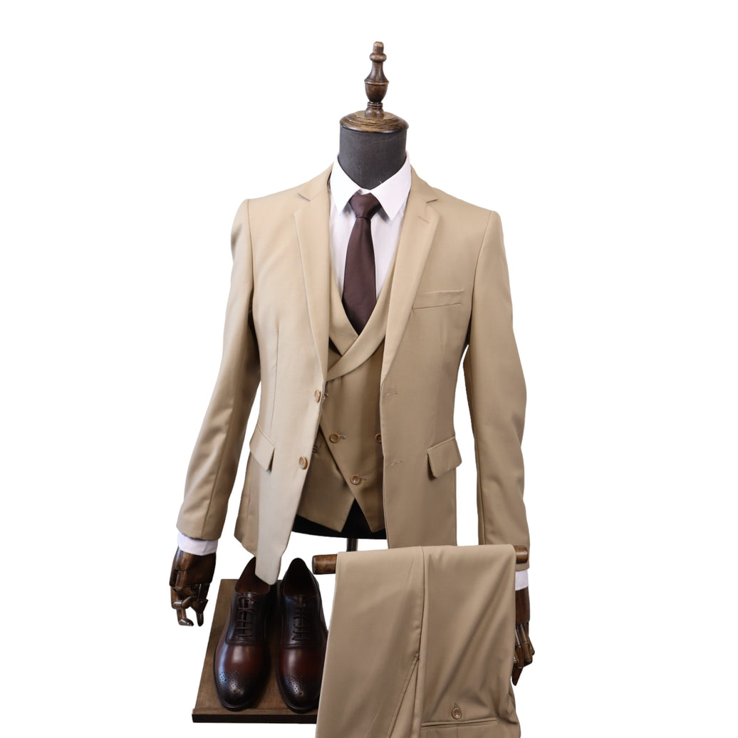 Mens Tailored Beige 3PC Suit(Slim Fit)