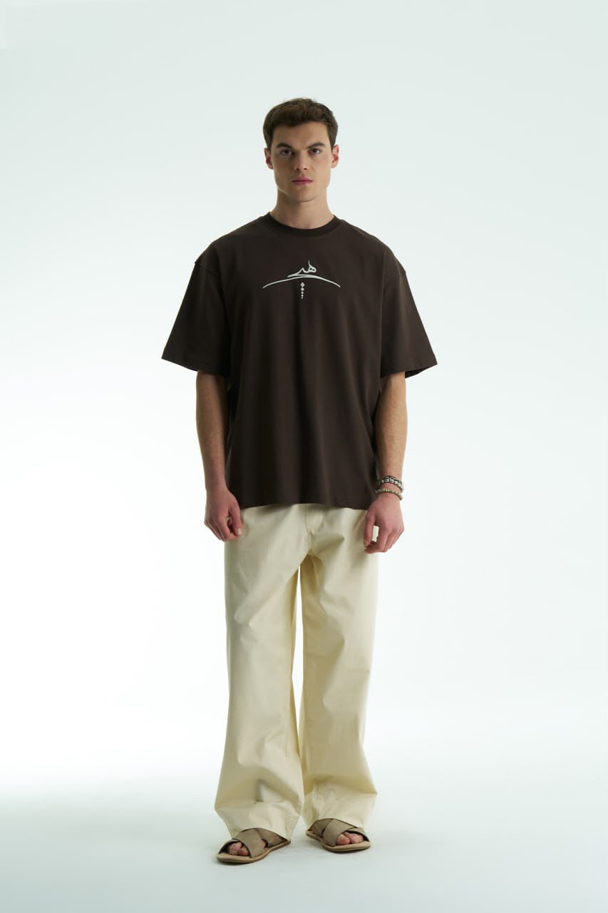 Skeptic-Brown Oversized Arabic Calligraphy Graphic T-Shirt – Whirling Dervish Art