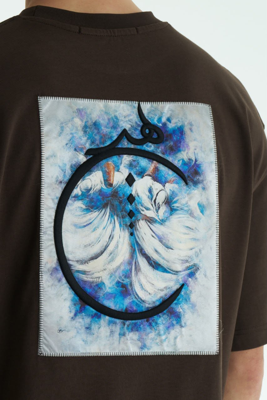 Skeptic-Brown Oversized Arabic Calligraphy Graphic T-Shirt – Whirling Dervish Art