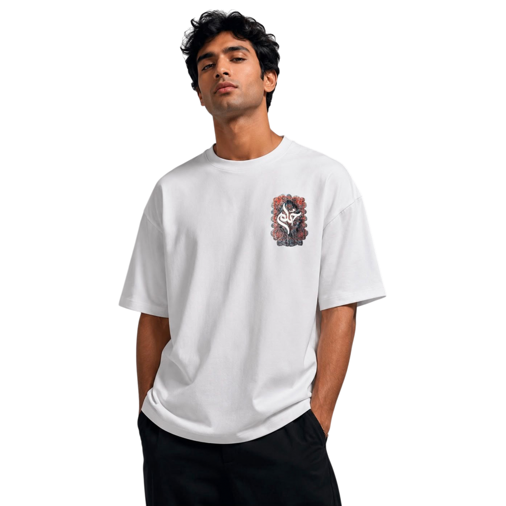 Skeptic White Oversized Arabic Calligraphy T-Shirt – Ornamental Graphic Tee