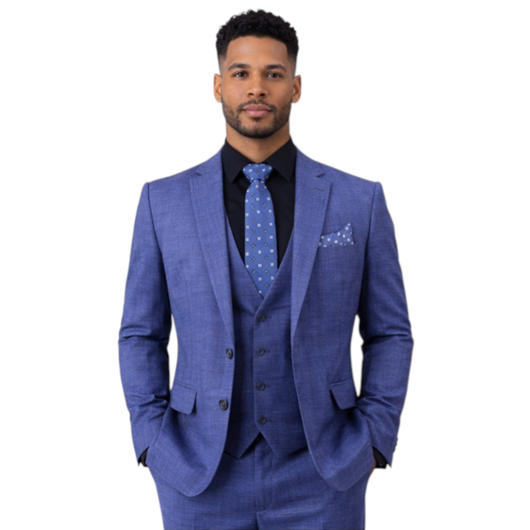 Men's Slim Fit Blue 3-Piece Suit