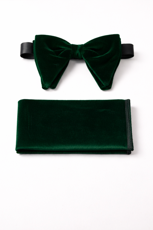 Emerald Green Velvet Bow Tie & Pocket Square Set