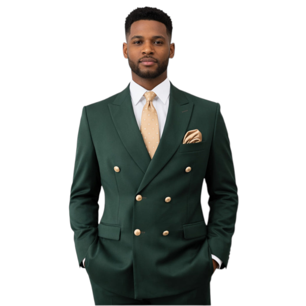 Men’s Slim Fit Dark Green Doble Breasted 2-Piece Suit