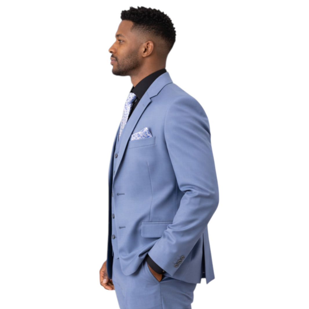 Men's Slim Fit Silver Blue 3-Piece Suit