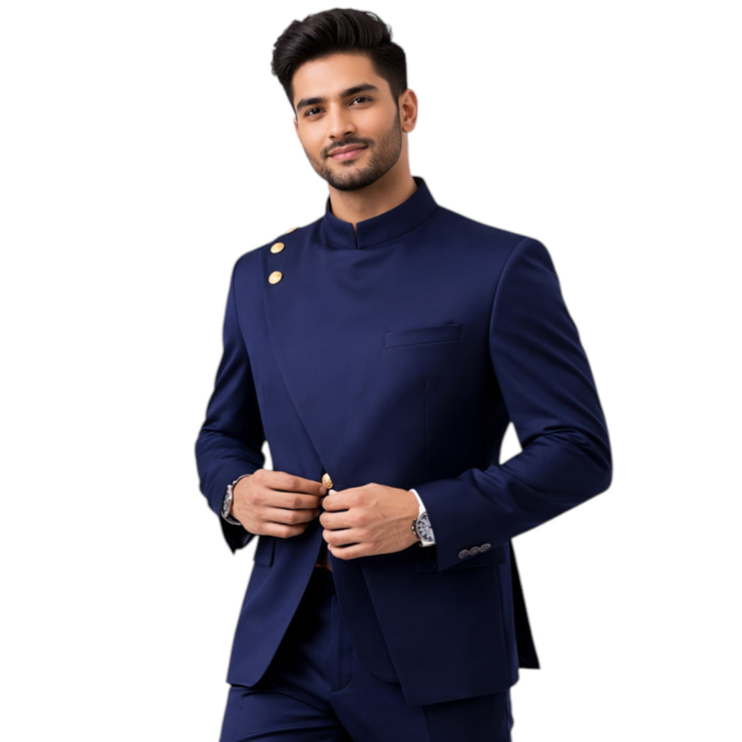 Men's Slim Fit Navy Chinese Collar 2-Piece Suit