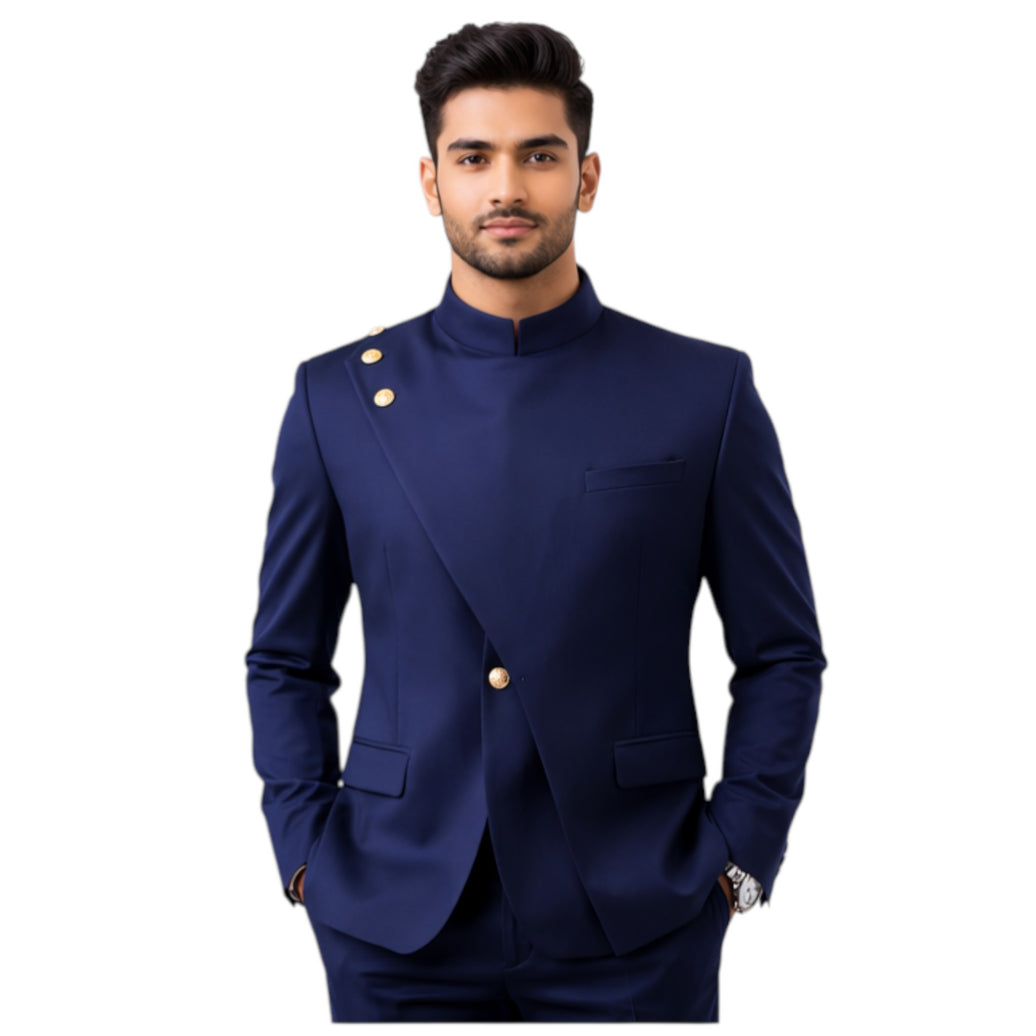 Men's Slim Fit Navy Chinese Collar 2-Piece Suit