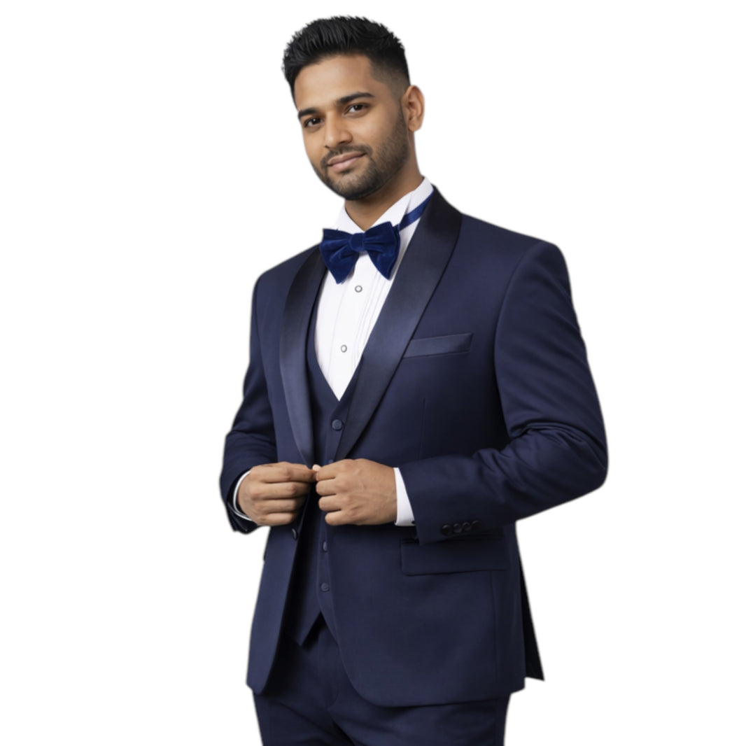 Mens Navy Tuxedo 3-Piece Slim Fit Suit