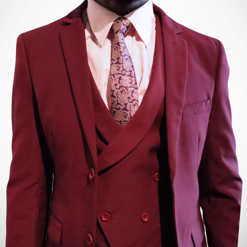 Men's Slim Fit Burgundy 3-Piece Suit