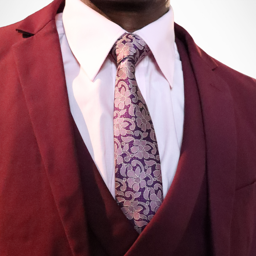 Men's Slim Fit Burgundy 3-Piece Suit