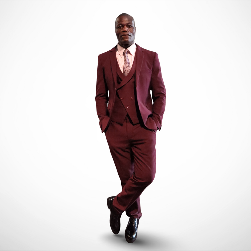 Men's Slim Fit Burgundy 3-Piece Suit