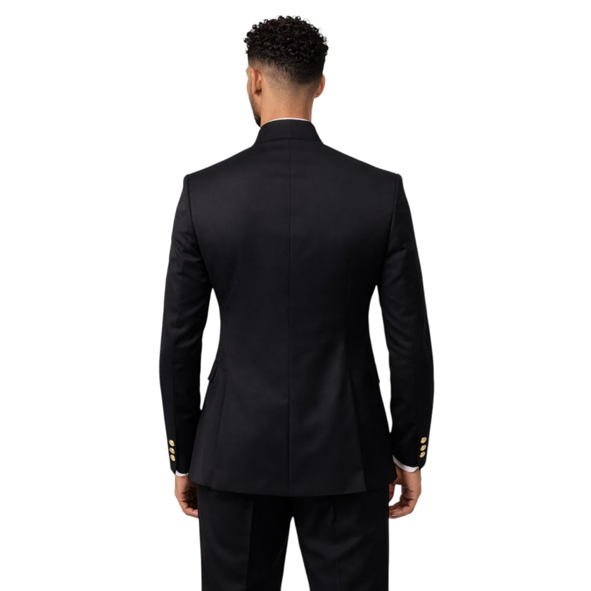 Men's Slim Fit Black Chinese Collar 2-Piece Suit