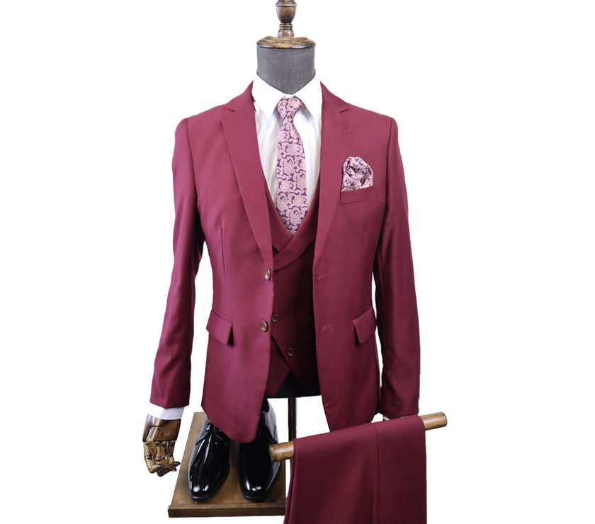 Mens K1000 Burgundy 3PC Suit