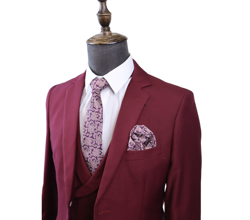 Mens K1000 Burgundy 3PC Suit