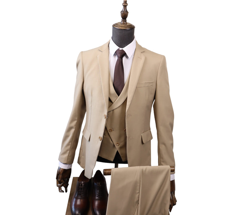 Mens K1000 Beige 3PC Suit