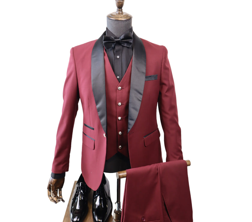 Mens Burgundy Tuxedo 3PC