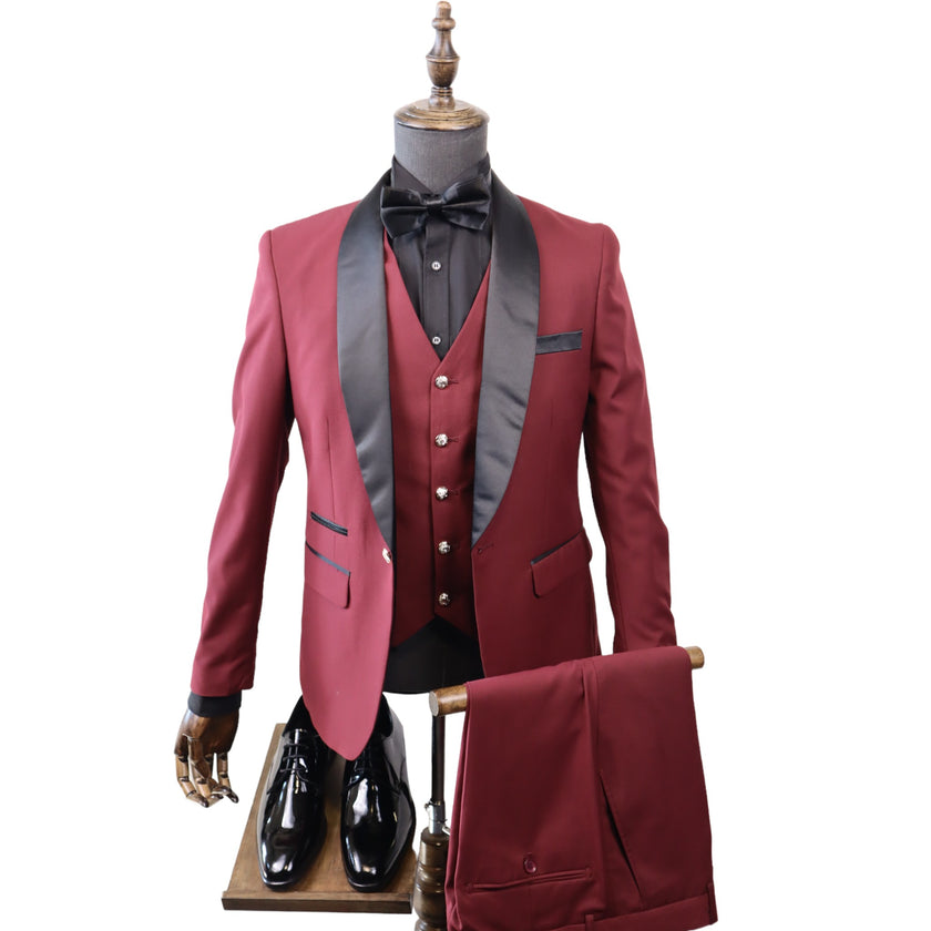 Mens Burgundy Tuxedo 3PC