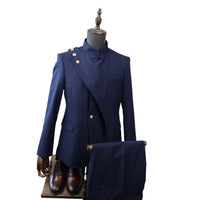 Mens Navy Modern Chinese Collar Suit