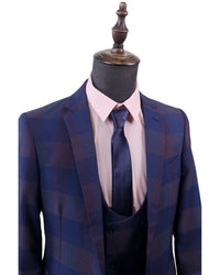 Mens 3PC  Blue/Pink Check Suit