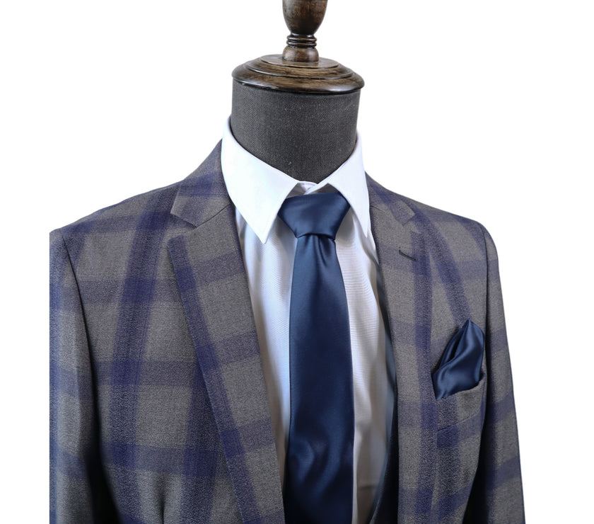 Mens Grey /Blue Check Suit 3PC