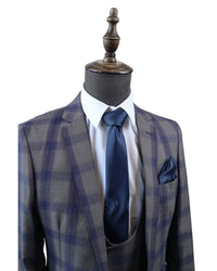 Mens Grey /Blue Check Suit 3PC