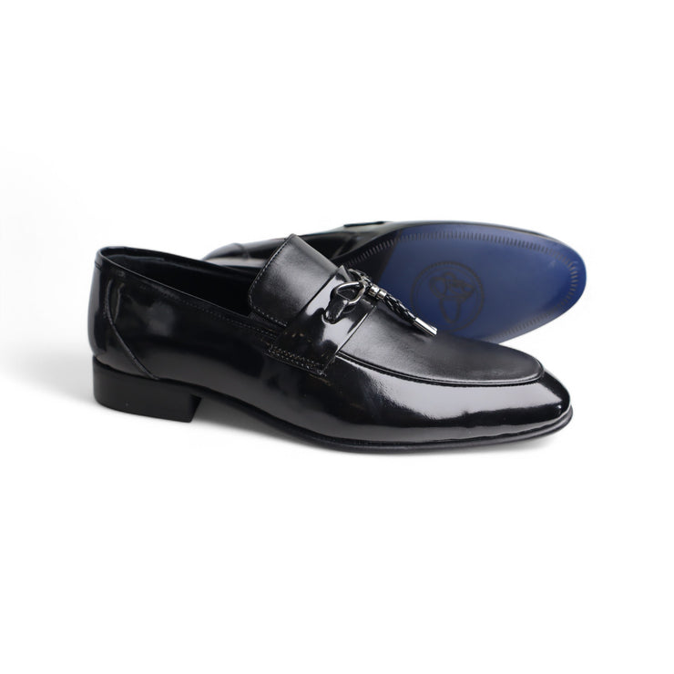 Wenitto Mens Black Leather Loafers