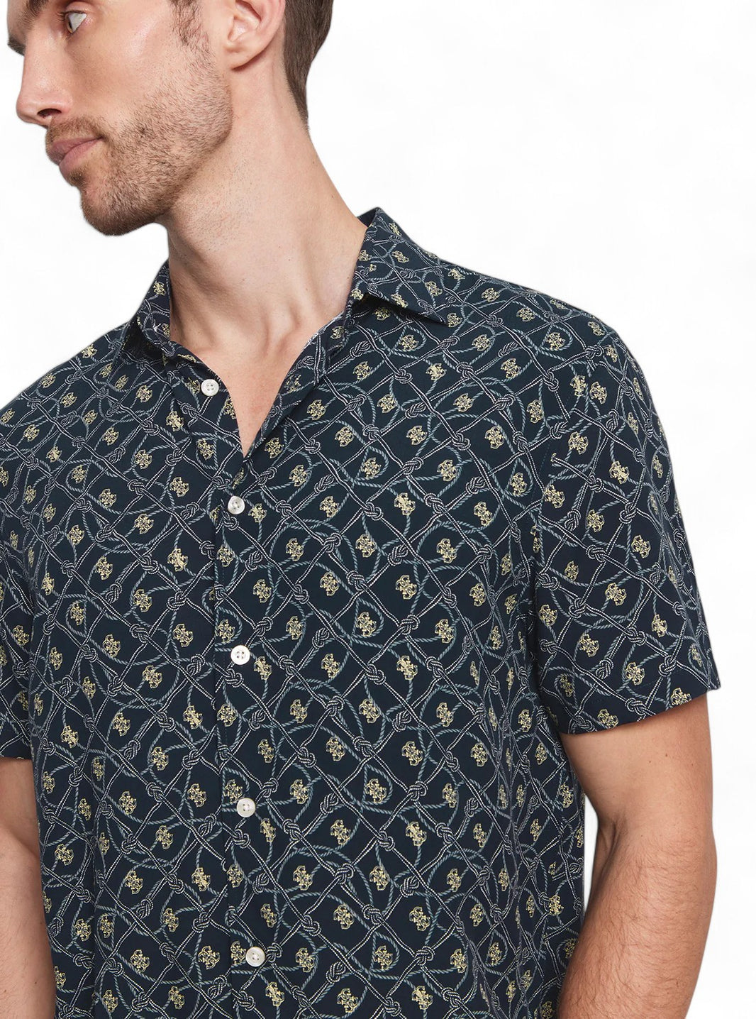 Guess Mens Blue Rope Print Shirt