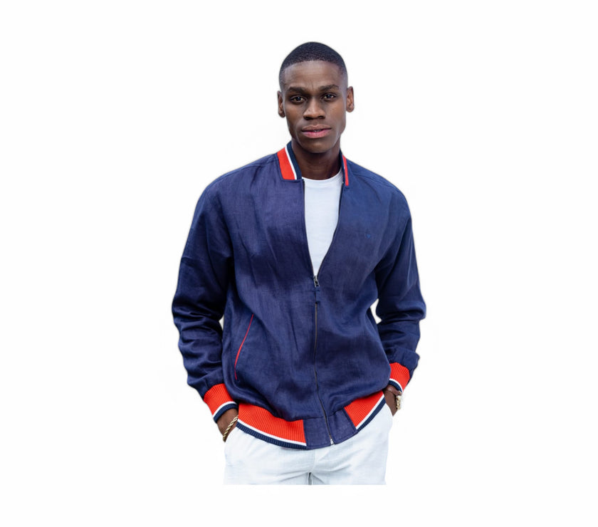 Zerga Mens Navy Linen Jacket