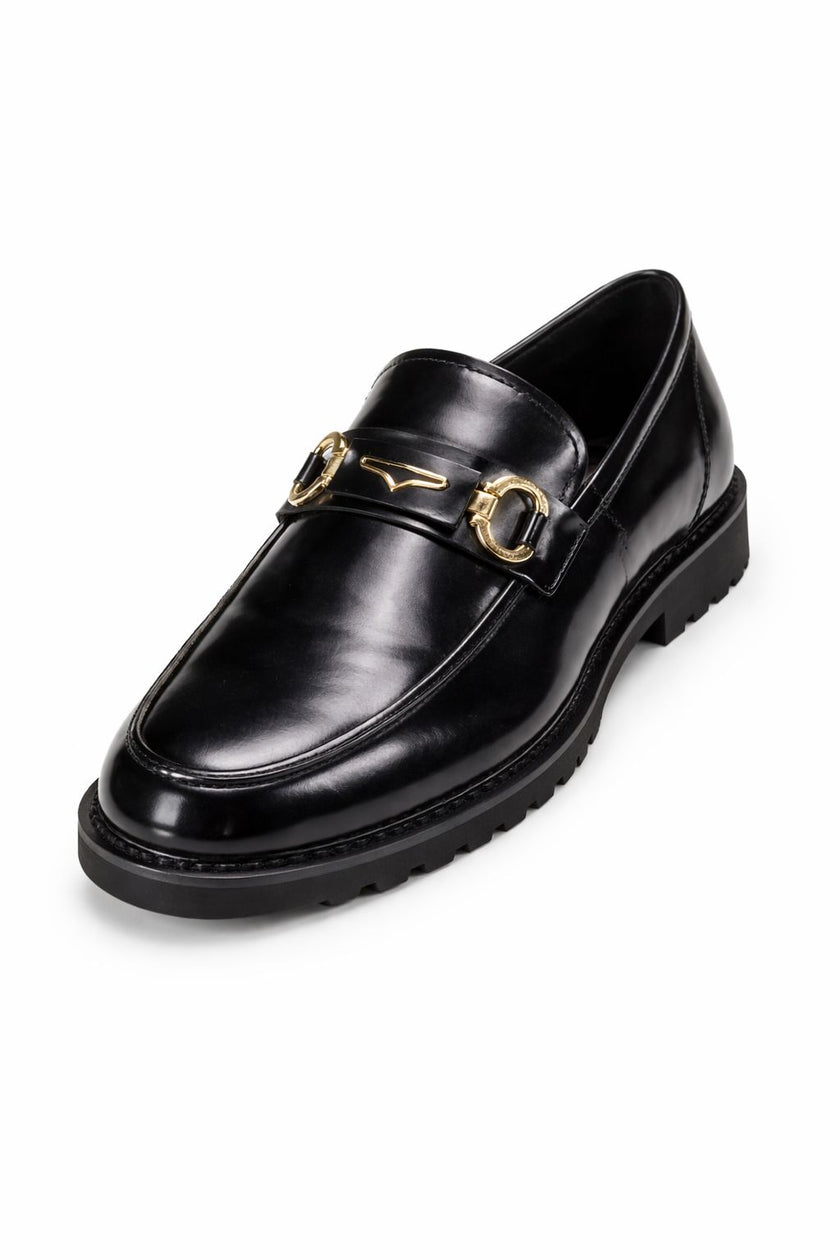 Black Leather Detail Loafers
