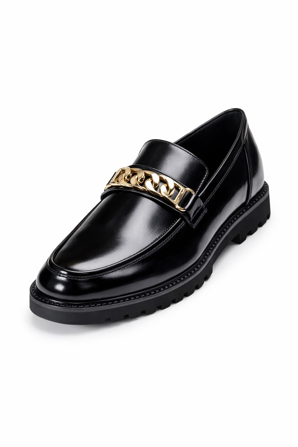 Black Patent Chain Detail Loafers