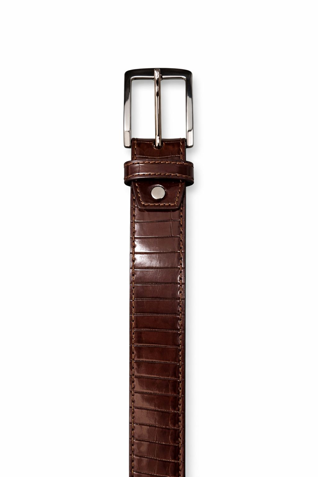 Brown Croc-Texture Leather Belt