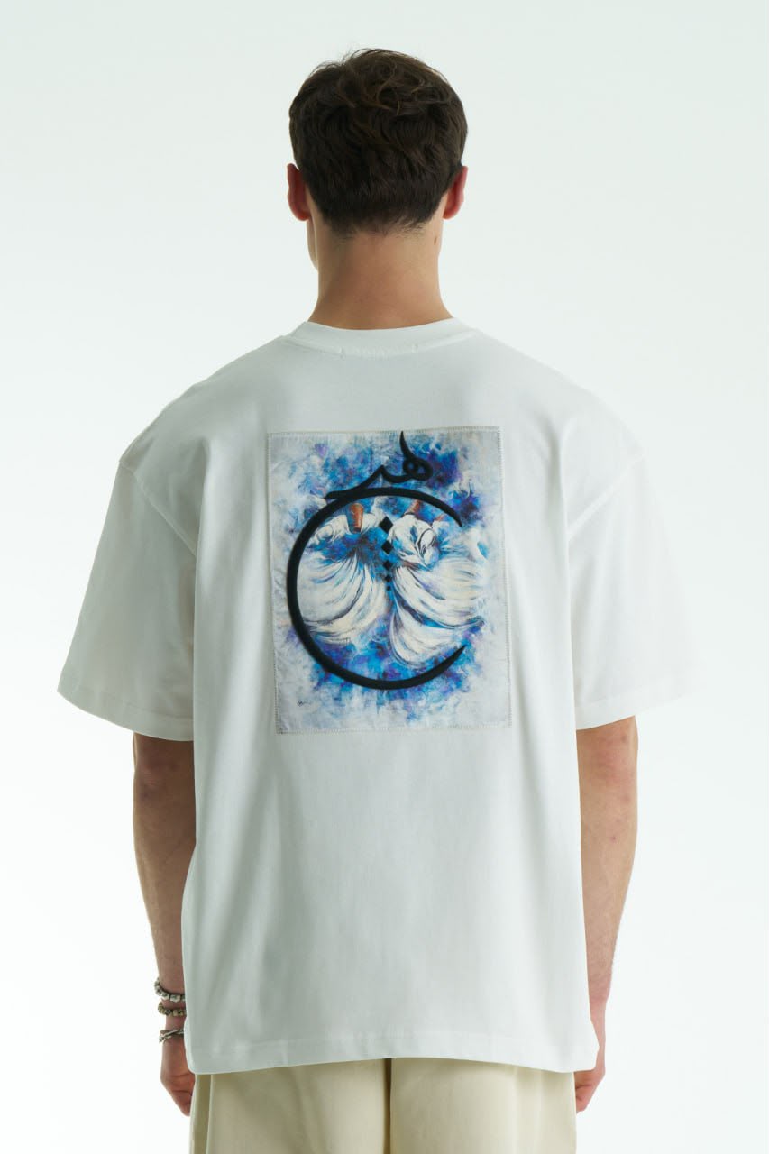 Skeptic White Oversized Arabic Calligraphy T-Shirt – Whirling Dervish Graphic Tee