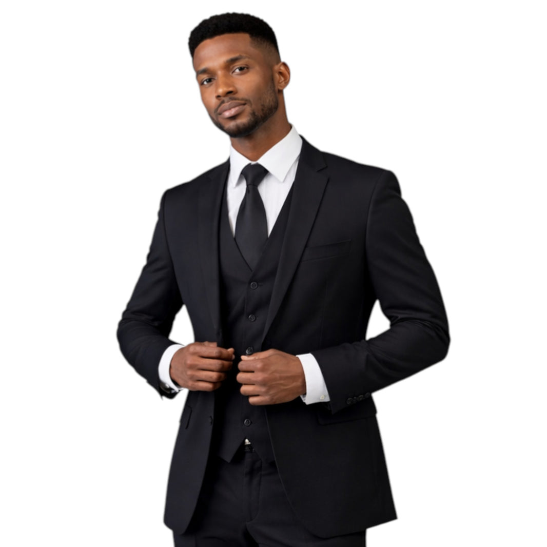 Men's Slim Fit Black 3-Piece Suit