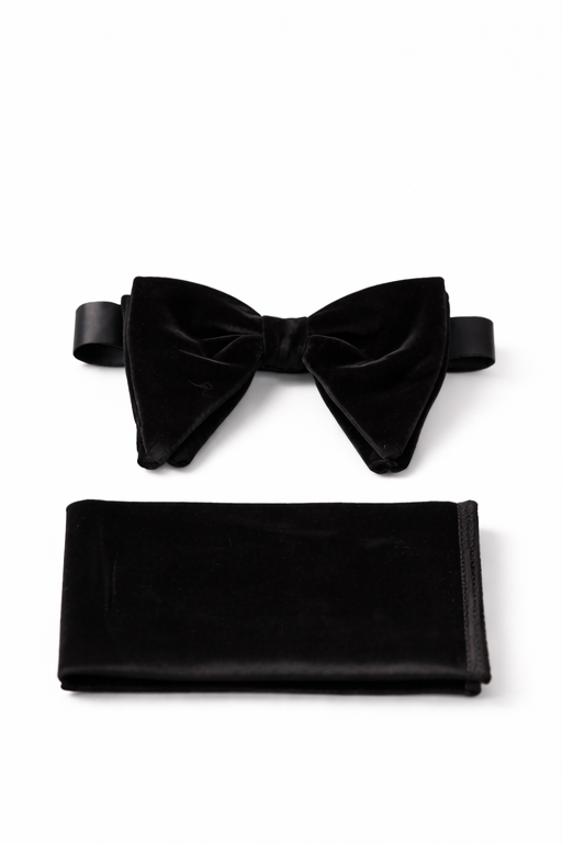 Black Velvet Bow Tie & Pocket Square Set