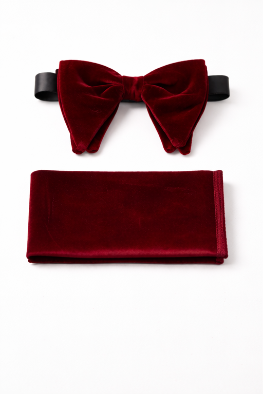 Burgundy Velvet Bow Tie & Pocket Square Set