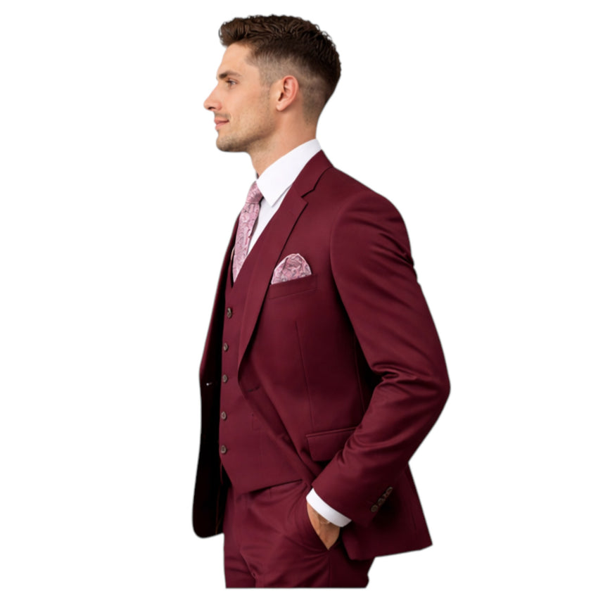 Men's Slim Fit Burgundy 3-Piece Suit