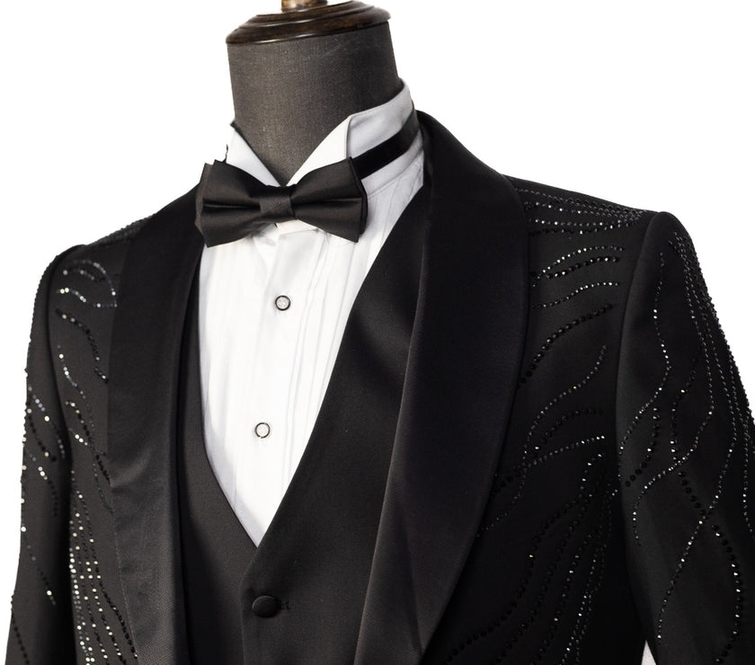 Senzo Rivolli Black Tuxedo with Rhinestone Patterns