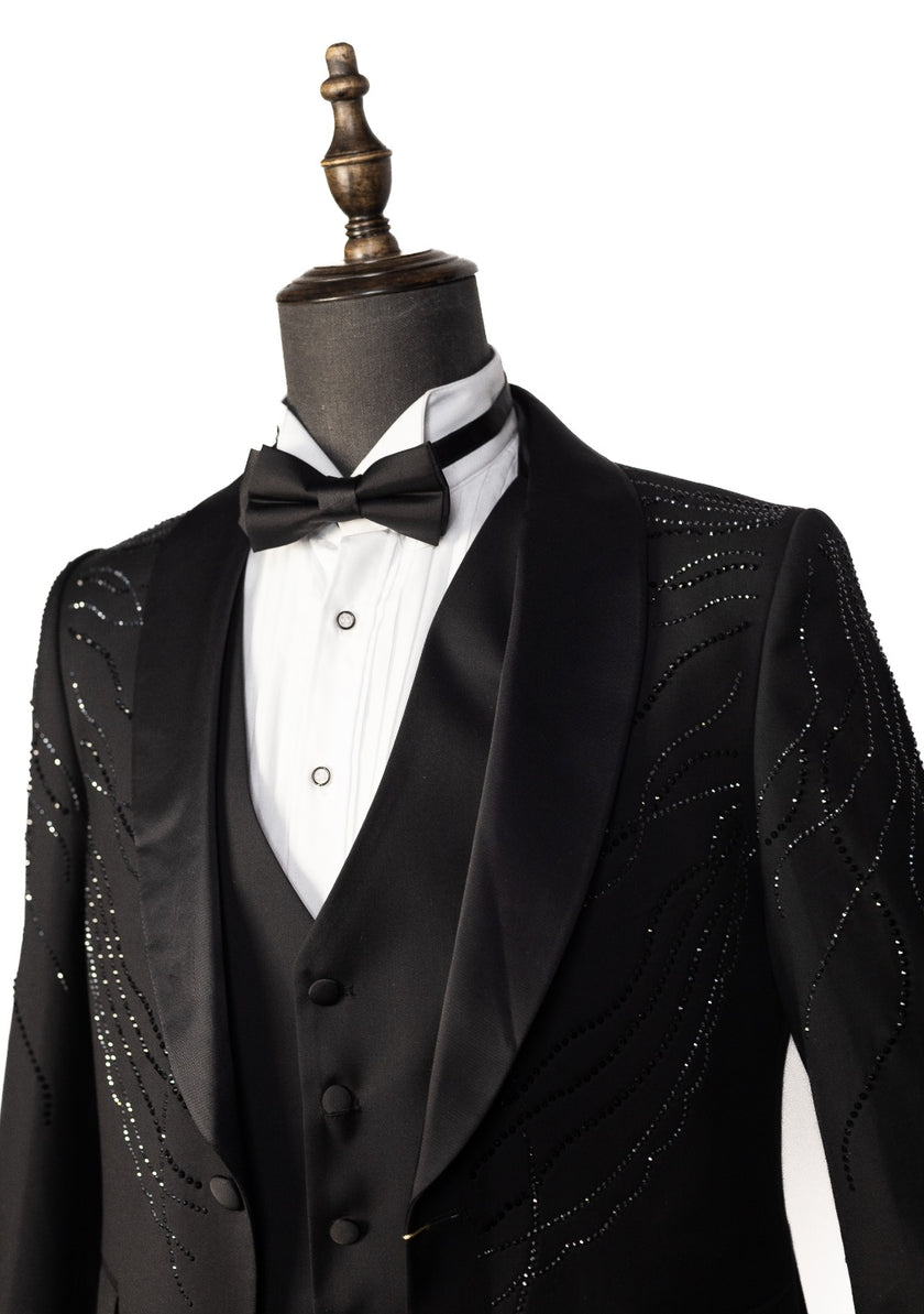 Senzo Rivolli Black Tuxedo with Rhinestone Patterns