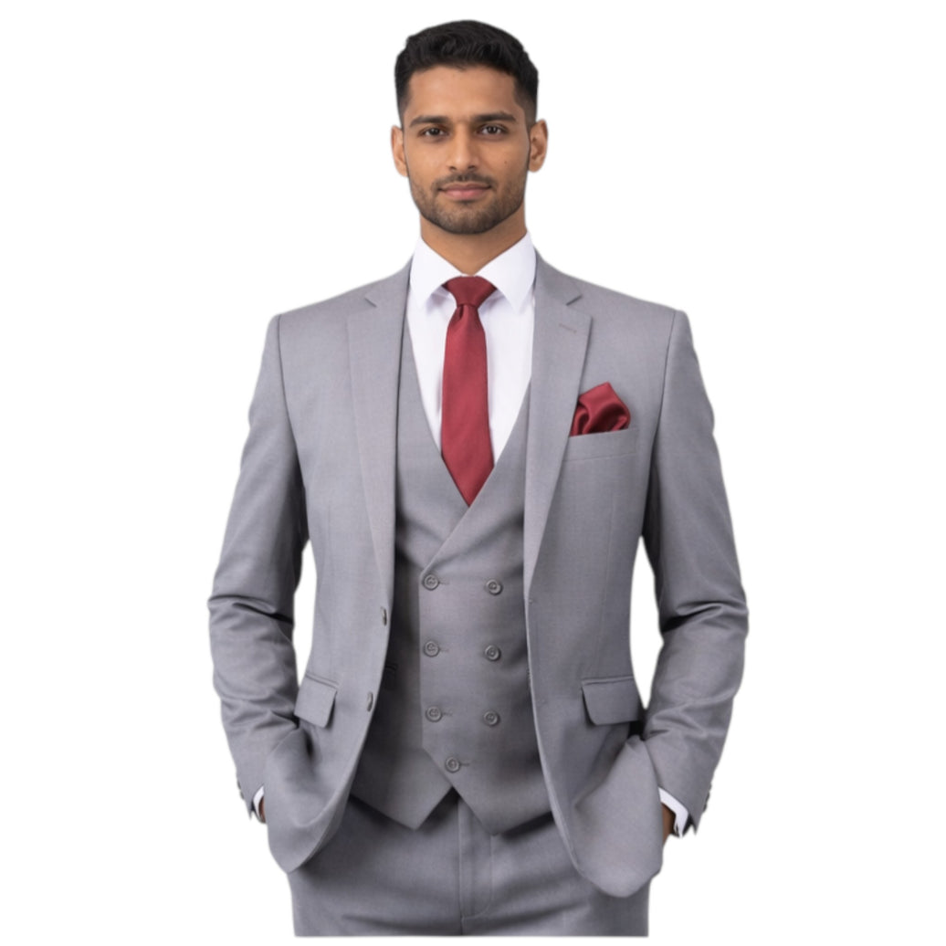 Men's Slim Fit Light grey 3-Piece Suit