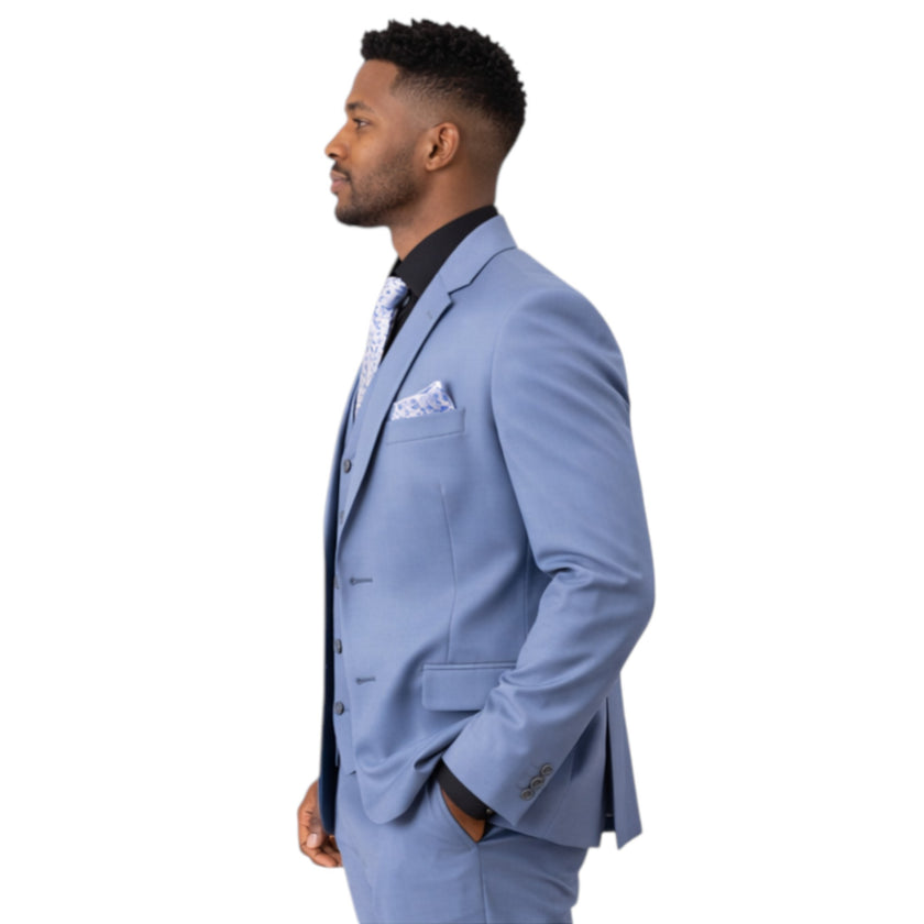 Men's Slim Fit Silver Blue 3-Piece Suit