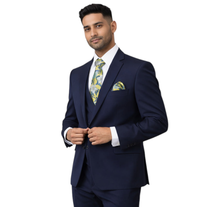 Men's Slim Fit Navy Blue 3-Piece Suit