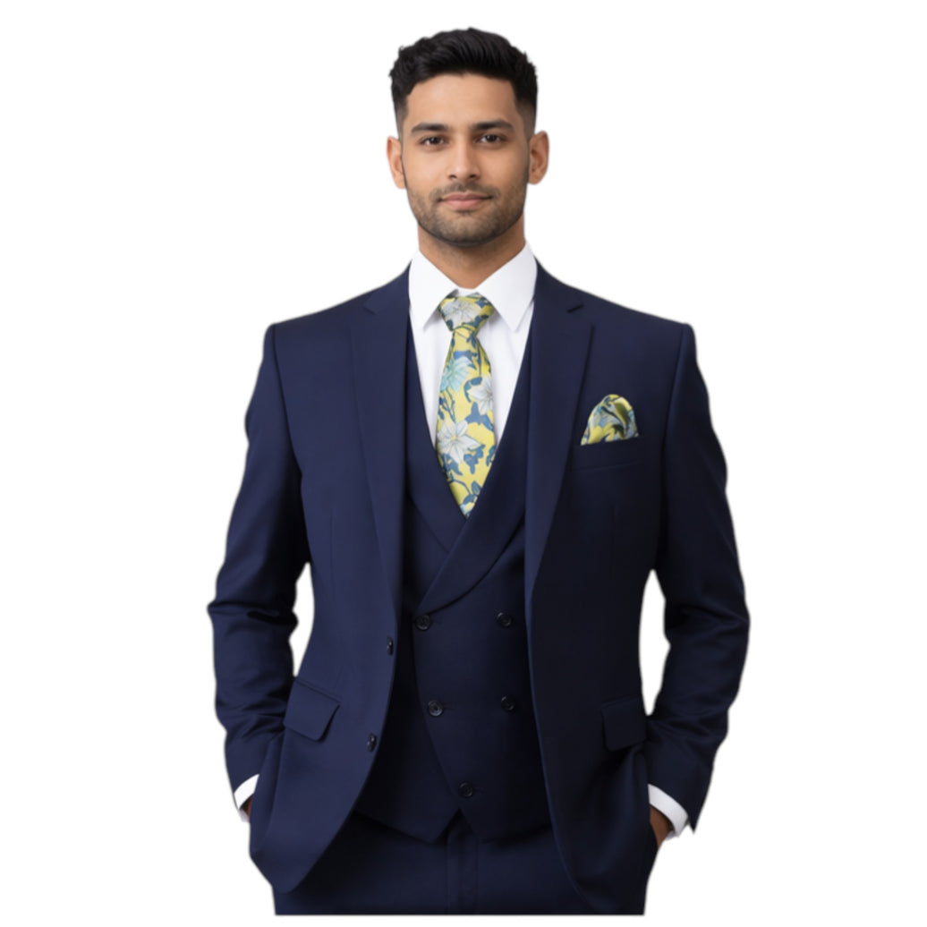 Men's Slim Fit Navy Blue 3-Piece Suit
