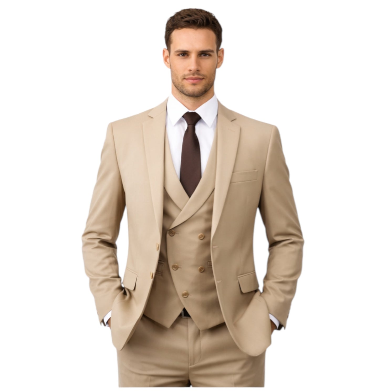 Men's Slim Fit Beige 3-Piece Suit
