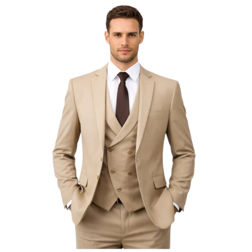 Men's Slim Fit Beige 3-Piece Suit