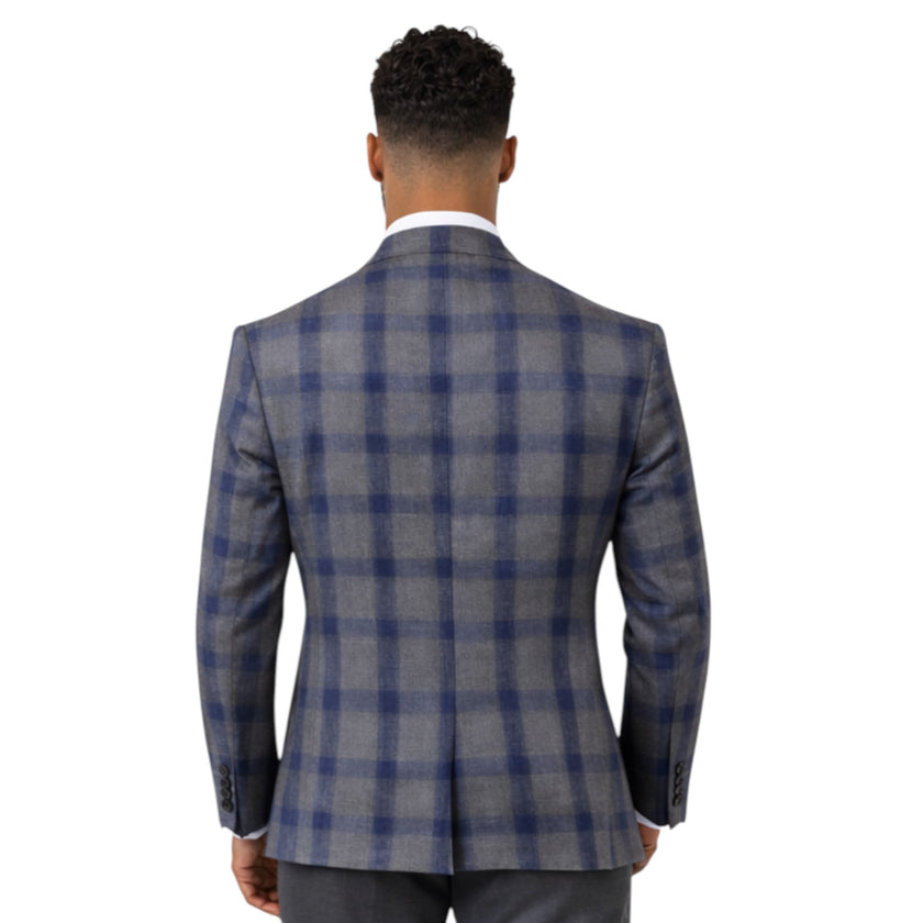 Men's Slim Fit Grey & Blue Check 3-Piece Suit