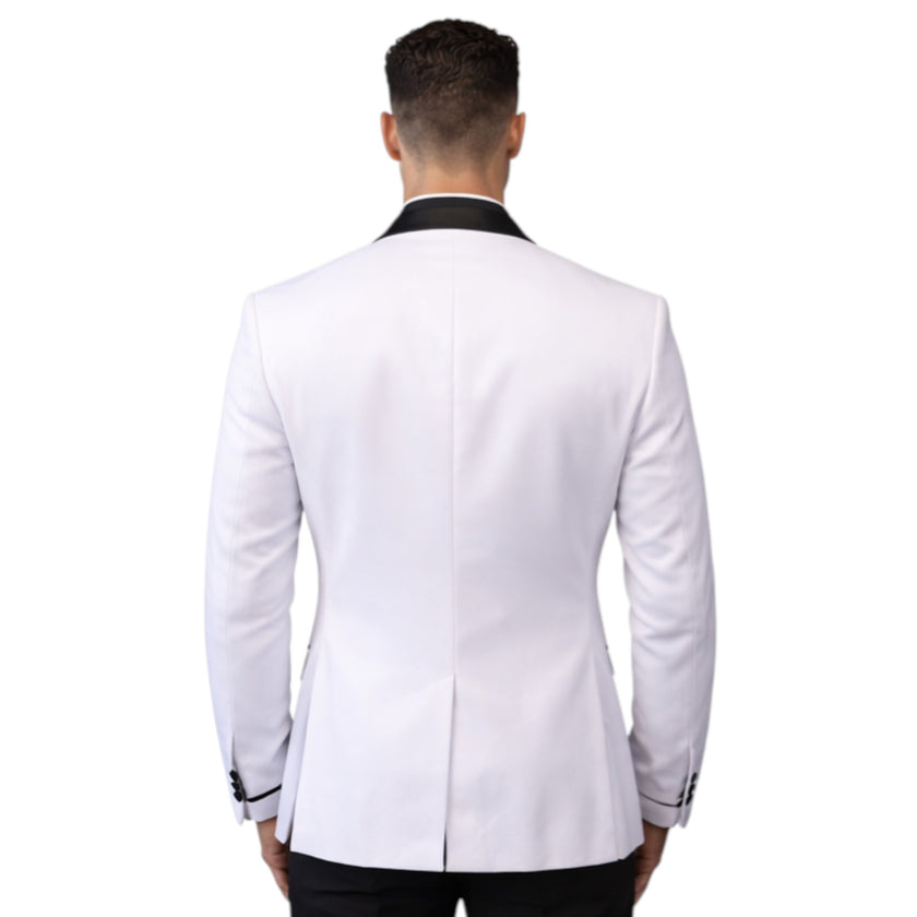 Mens White Tuxedo 2-Piece Slim Fit Suit with Black Lapel